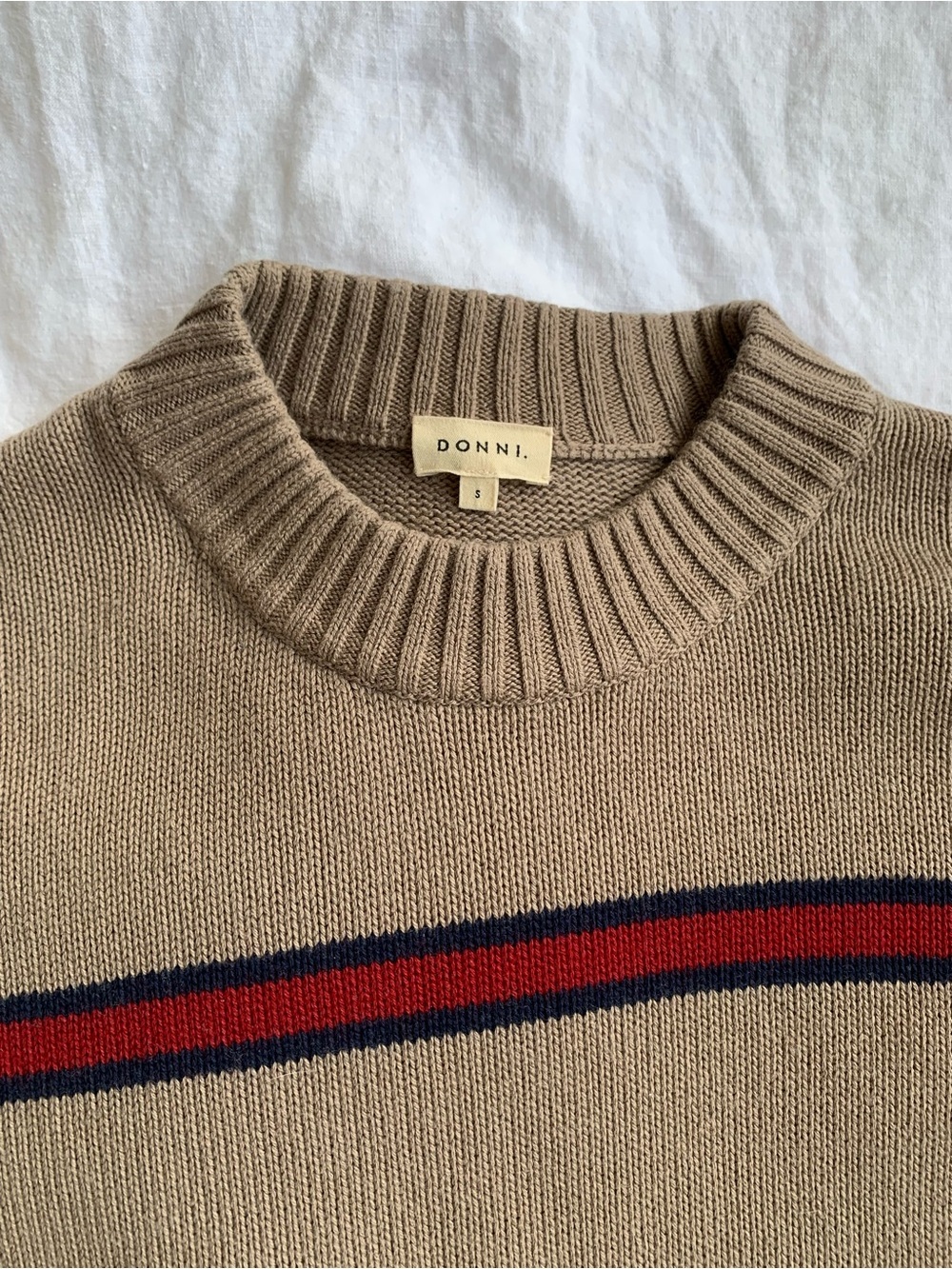 Donni The Cotton Cashmere Stripe Oversized Knit Sweater 90s Tan Brown Red - Picture 8 of 13